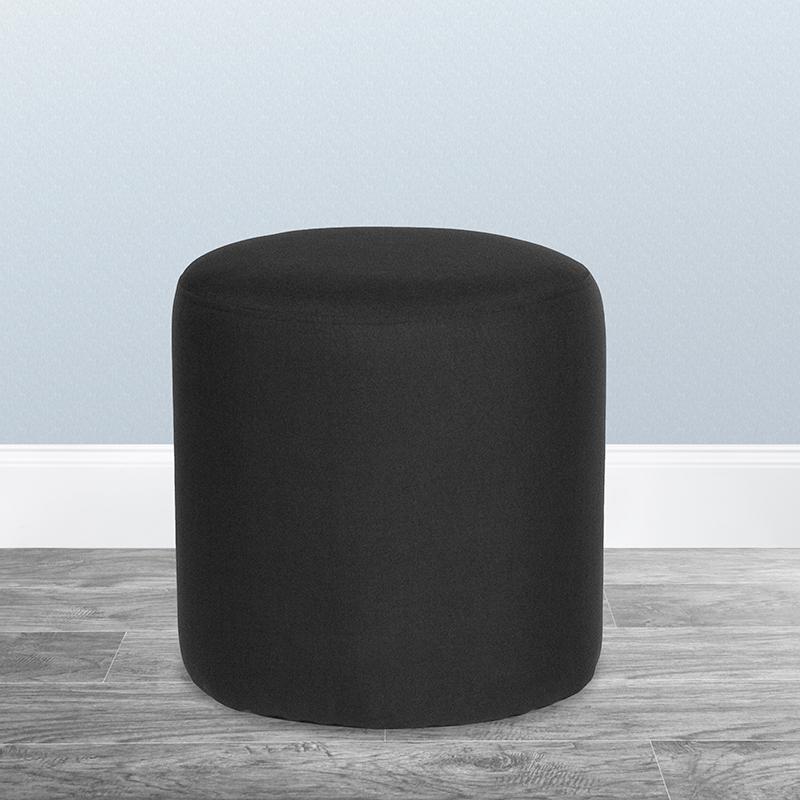 Upholstered Round Ottoman Pouf in Black Fabric