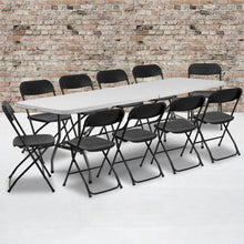 Load image into Gallery viewer, 8&#39; Granite White Plastic Event/Training Folding Table Set with 10 Folding Chairs
