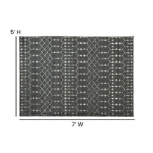 Load image into Gallery viewer, Geometric Bohemian Low Pile Rug - 5' x 7' - Dark Gray/Ivory Polyester
