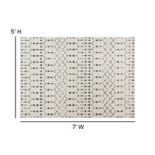 Load image into Gallery viewer, Geometric Bohemian Low Pile Rug - 5' x 7' -Ivory/Gray Polyester
