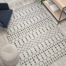 Load image into Gallery viewer, Geometric Bohemian Low Pile Rug - 5' x 7' -Ivory/Gray Polyester
