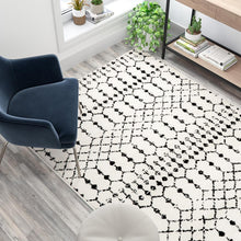 Load image into Gallery viewer, Geometric Bohemian Low Pile Rug - 5' x 7' - Ivory/Black
