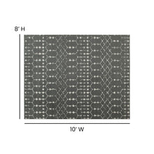 Load image into Gallery viewer, Geometric Bohemian Low Pile Rug - 8' x 10' - Dark Gray/Ivory Polyester
