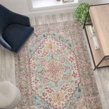 Load image into Gallery viewer, Distressed Vintage Medallion Area Rug - 5' x 7' - Blue Multi Polyester
