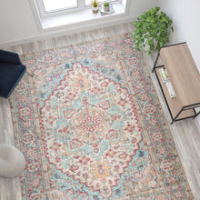 Load image into Gallery viewer, Distressed Vintage Medallion Area Rug - 8' x 10' - Blue Multi Polyester
