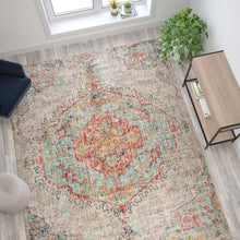 Load image into Gallery viewer, Distressed Medallion Area Rug - 8' x 10' - Gray Multi Polyester
