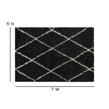 Load image into Gallery viewer, Shag Style Diamond Trellis Area Rug - 5' x 7' - Charcoal/Ivory Polyester (PET)
