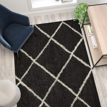 Load image into Gallery viewer, Shag Style Diamond Trellis Area Rug - 5' x 7' - Charcoal/Ivory Polyester (PET)
