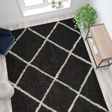 Load image into Gallery viewer, Shag Style Diamond Trellis Area Rug - 8' x 10' - Charcoal/Ivory Polyester (PET)
