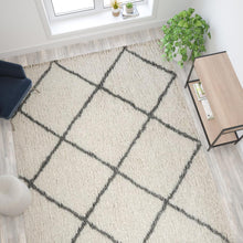 Load image into Gallery viewer, Shag Style Diamond Trellis Area Rug - 8' x 10' - Ivory/Gray Polyester (PET)
