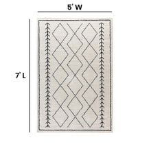 Load image into Gallery viewer, Geometric Style Bohemian Shag Area Rug - 5' x 7' - Ivory
