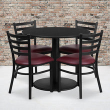 Load image into Gallery viewer, 36'' Black Table Set with Base and 4 Metal Chairs - Burgundy Vinyl Seat
