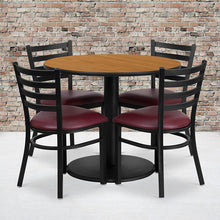 Load image into Gallery viewer, 36'' Natural Table Set with Base and 4 Metal Chairs - Burgundy Vinyl Seat
