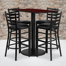 Load image into Gallery viewer, 24'' x 42'' Mahogany Table Set with 4 Metal Barstools - Black Vinyl Seat
