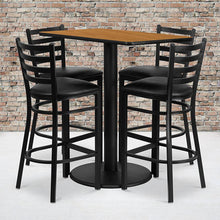 Load image into Gallery viewer, 24'' x 42'' Natural Table Set with 4 Metal Barstools - Black Vinyl Seat

