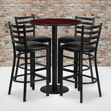 Load image into Gallery viewer, 30'' Mahogany Table Set with Base and 4 Metal Barstools - Black Vinyl Seat
