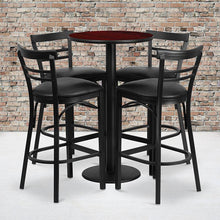 Load image into Gallery viewer, 24'' Mahogany Table Set with 4 Two-Slat Metal Barstools - Black Vinyl Seat
