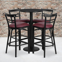 Load image into Gallery viewer, 24'' Black Table Set with 4 Two-Slat Metal Barstools - Burgundy Vinyl Seat
