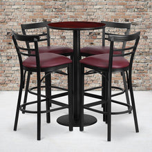 Load image into Gallery viewer, 24'' Mahogany Table Set with 4 Two-Slat Metal Barstools - Burgundy Vinyl Seat
