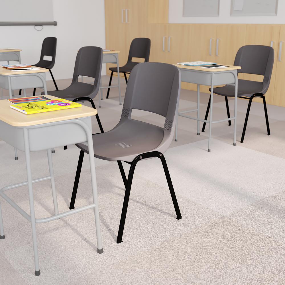 661 lb. Capacity Gray Shell Stack Chair with Black Frame and 16'' Seat Height