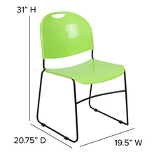Load image into Gallery viewer, 880 lb. Capacity Green Ultra-Compact Stack Chair with Black Powder Coated Frame
