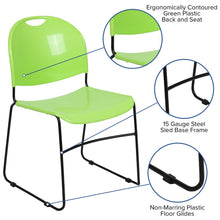 Load image into Gallery viewer, 880 lb. Capacity Green Ultra-Compact Stack Chair with Black Powder Coated Frame
