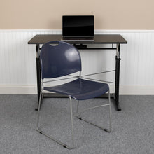 Load image into Gallery viewer, 880 lb. Capacity Navy Ultra-Compact Stack Chair with Silver Powder Coated Frame
