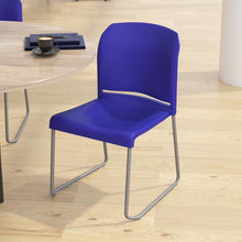 Load image into Gallery viewer, Blue Full Back Contoured Stack Chair with Gray Powder Coated Sled Base
