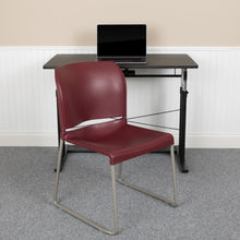 Load image into Gallery viewer, Burgundy Full Back Contoured Stack Chair with Gray Powder Coated Sled Base

