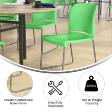 Load image into Gallery viewer, Green Full Back Contoured Stack Chair with Gray Powder Coated Sled Base
