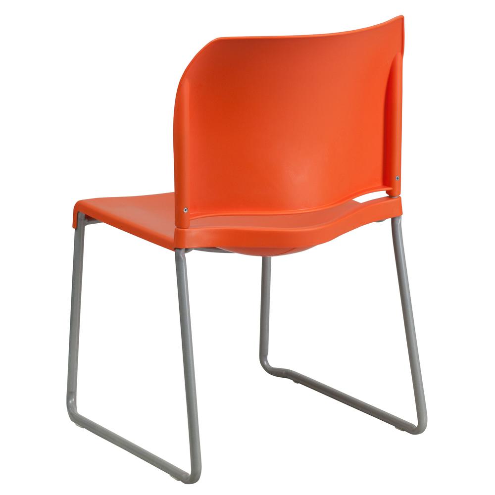 Orange Full Back Contoured Stack Chair with Gray Powder Coated Sled Base
