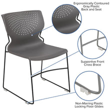 Load image into Gallery viewer, 661 lb. Capacity Gray Full Back Stack Chair with Black Powder Coated Frame
