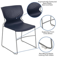 Load image into Gallery viewer, 661 lb. Capacity Navy Full Back Stack Chair with Gray Powder Coated Frame
