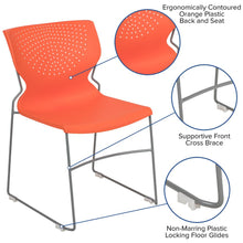 Load image into Gallery viewer, 661 lb. Capacity Orange Full Back Stack Chair with Gray Powder Coated Frame
