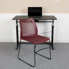 Load image into Gallery viewer, Burgundy Stack Chair with Air-Vent Back and Black Powder Coated Sled Base
