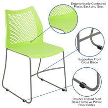 Load image into Gallery viewer, Green Stack Chair with Air-Vent Back and Gray Powder Coated Sled Base
