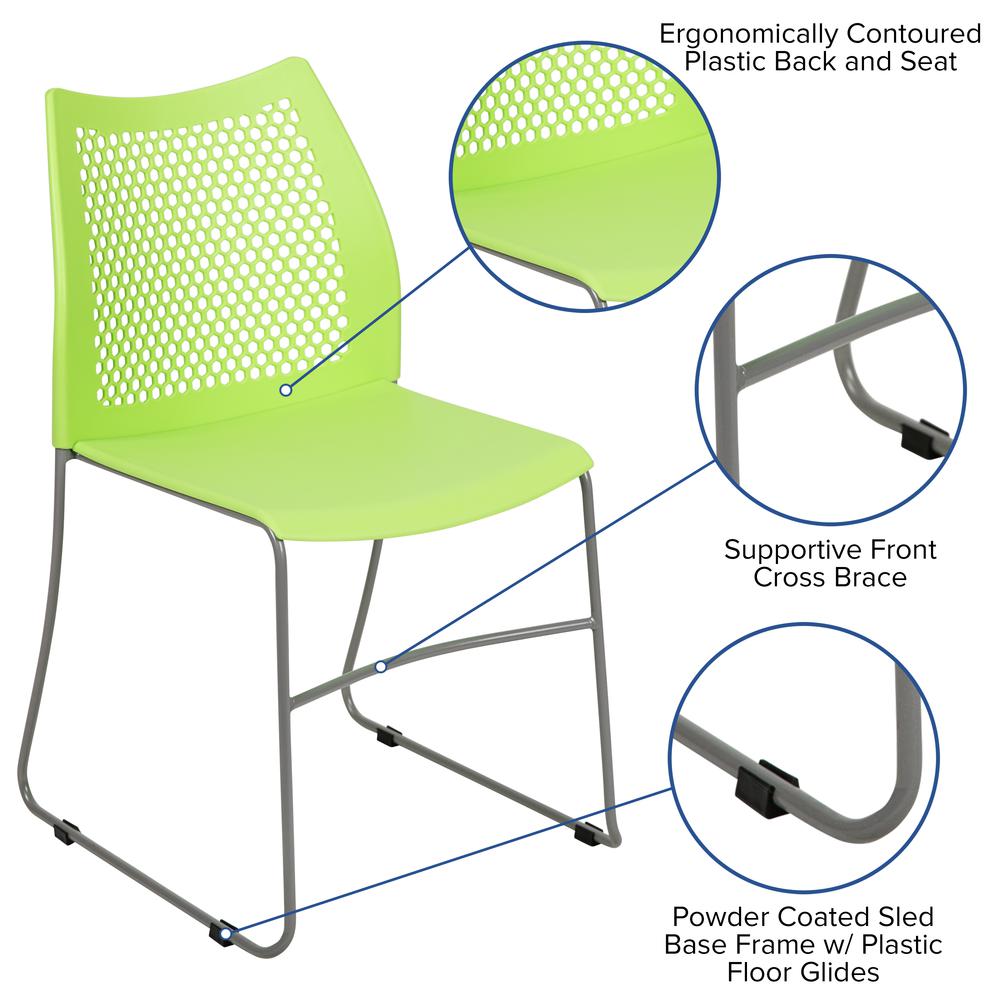Green Stack Chair with Air-Vent Back and Gray Powder Coated Sled Base