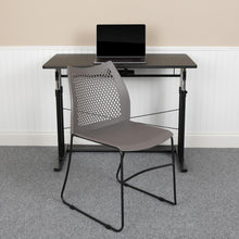 Load image into Gallery viewer, Gray Stack Chair with Air-Vent Back and Black Powder Coated Sled Base
