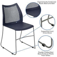 Load image into Gallery viewer, Navy Stack Chair with Air-Vent Back and Gray Powder Coated Sled Base
