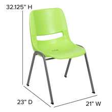 Load image into Gallery viewer, 880 lb. Capacity Green Ergonomic Shell Stack Chair with Gray Frame
