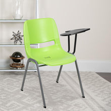 Load image into Gallery viewer, Green Ergonomic Shell Chair with Left Handed Flip-Up Tablet Arm
