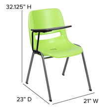 Load image into Gallery viewer, Green Ergonomic Shell Chair with Right Handed Flip-Up Tablet Arm
