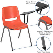 Load image into Gallery viewer, Orange Ergonomic Shell Chair with Left Handed Flip-Up Tablet Arm
