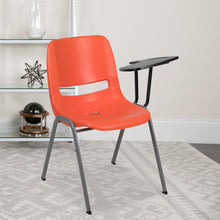 Load image into Gallery viewer, Orange Ergonomic Shell Chair with Left Handed Flip-Up Tablet Arm
