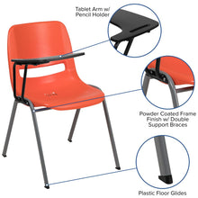 Load image into Gallery viewer, Orange Ergonomic Shell Chair with Right Handed Flip-Up Tablet Arm
