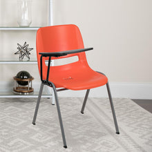 Load image into Gallery viewer, Orange Ergonomic Shell Chair with Right Handed Flip-Up Tablet Arm
