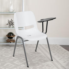 Load image into Gallery viewer, White Ergonomic Shell Chair with Left Handed Flip-Up Tablet Arm
