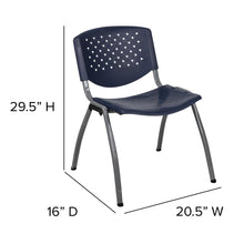 Load image into Gallery viewer, 880 lb. Capacity Navy Plastic Stack Chair with Titanium Gray Powder Coated Frame
