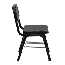 Load image into Gallery viewer, 880 lb. Capacity Black Plastic Chair with Black Frame and Book Basket
