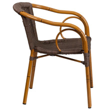 Load image into Gallery viewer, Dark Brown Rattan Restaurant Patio Chair with Red Bamboo-Aluminum Frame

